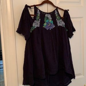 Free People blue embroidered top